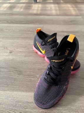Nike Flyknit Vapormax Sneakers - Black with Pink & Yellow Accents